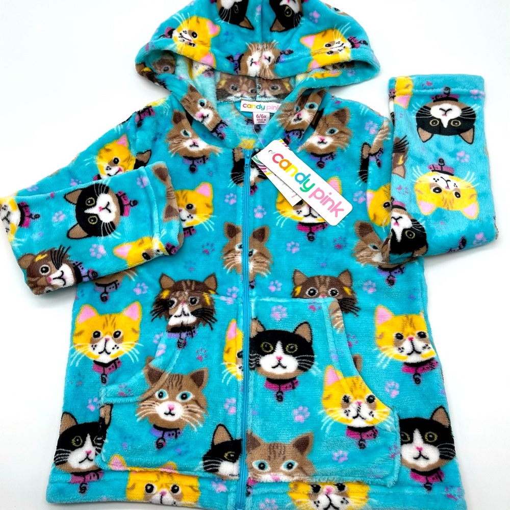 NWT Candy Pink Soft Fleece Zip Up Hoodie Kitten Cats